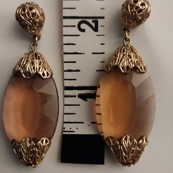 Napier Clip On Amber Vintage Drop Earrings with Gold Filligree Accents EUC - Picture 5 of 5